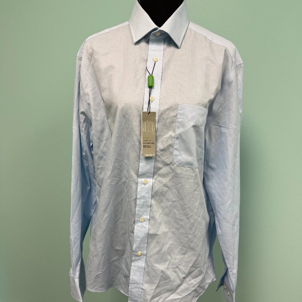 covington striped long sleeve dress shirt in light blue size 15-15.5